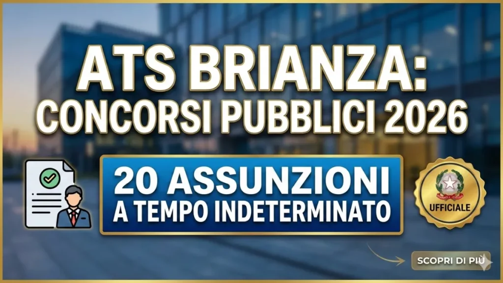 ATS Brianza: concorsi pubblici 2026, 20 assunzioni a tempo indeterminato