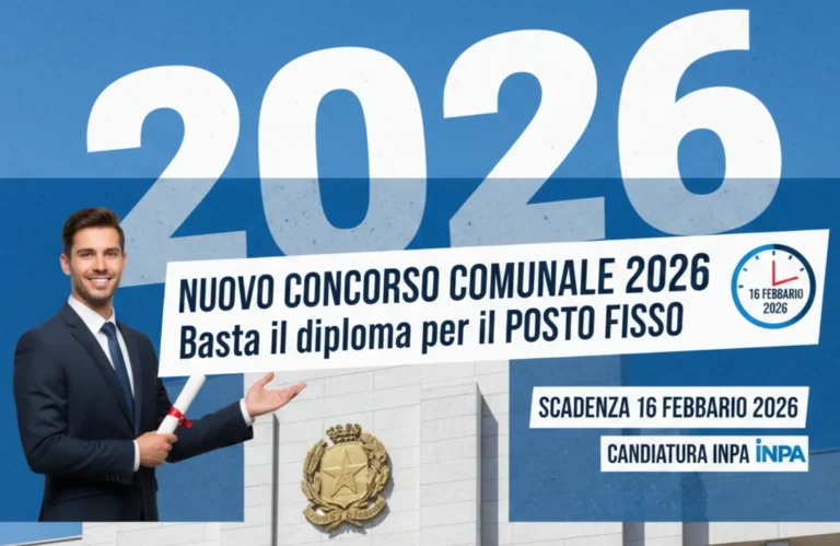 Nuovo concorso comunale 2026: basta il diploma per il posto fisso | Scadenza 16 febbraio 2026, candidatura INPA