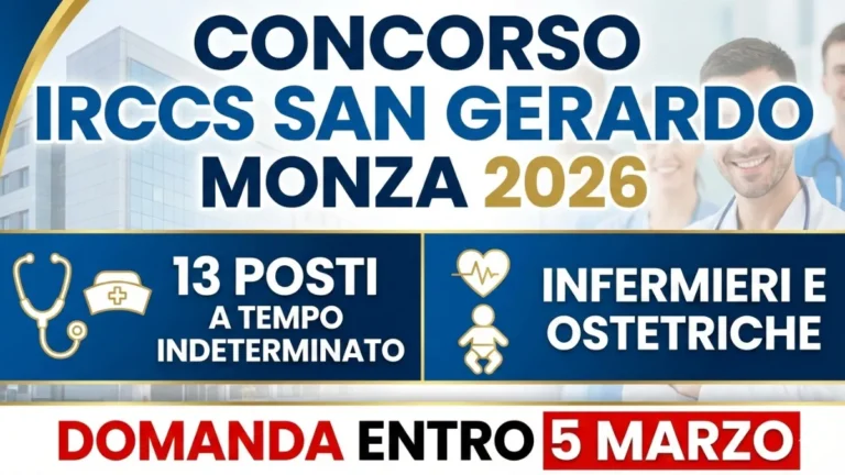 Concorso IRCCS San Gerardo Monza 2026: 13 posti a tempo indeterminato per infermieri e ostetriche, domanda entro 5 marzo