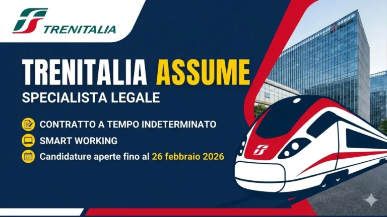 Trenitalia assume Specialista Legale: contratto a tempo indeterminato e smart working Candidature aperte fino al 26 febbraio 2026.